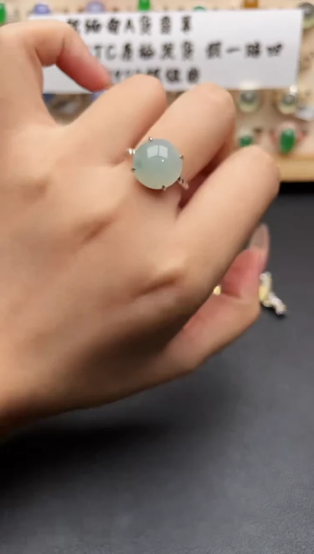 银S925镶嵌戒指翡翠一物一证一礼盒