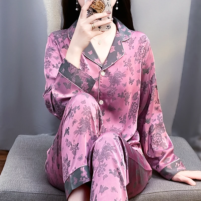 苏杭丝绸夏季女轻薄款睡衣透气宽松大码休闲减龄凉感丝滑家居服