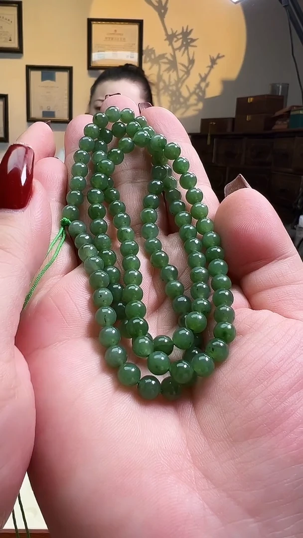 颈饰未镶嵌和田玉6mm左右碧玉乌兰海圆珠链子