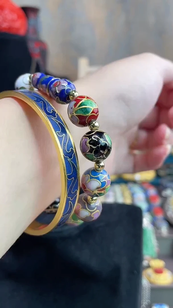 非遗手工艺景泰蓝手串 多宝 新老珠 加黑色心