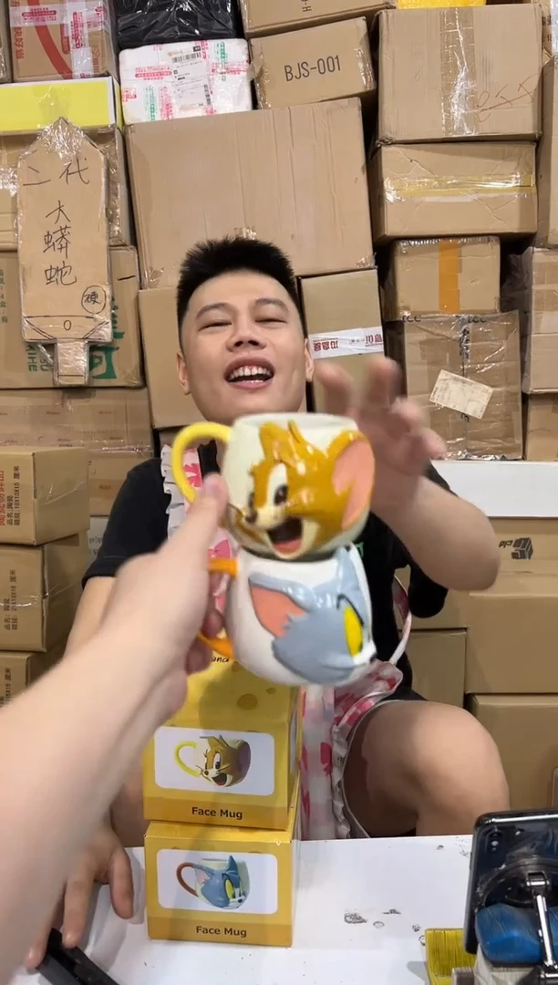 瓷片原盒立体猫和老鼠对杯