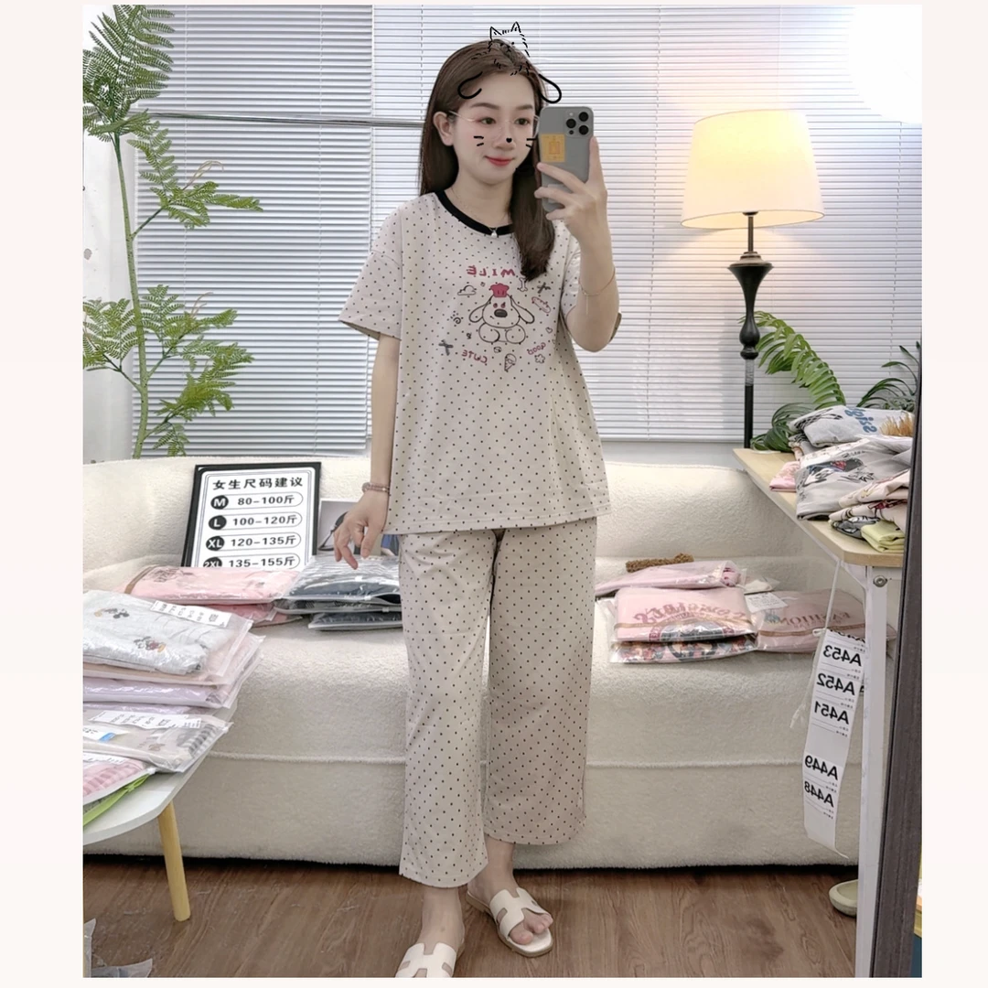 夏季爽棉女士可外穿短袖八分裤家居服