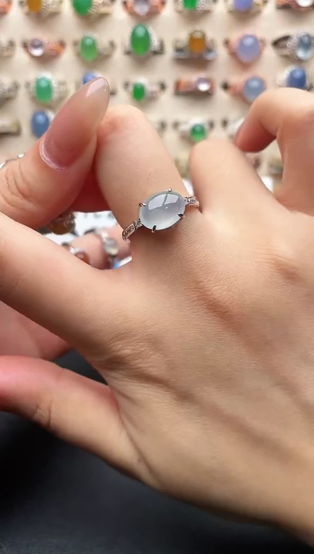 银S925镶嵌戒指翡翠一物一证一礼盒