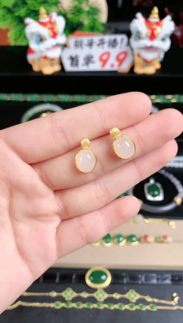 银S925镶嵌和田玉耳饰1