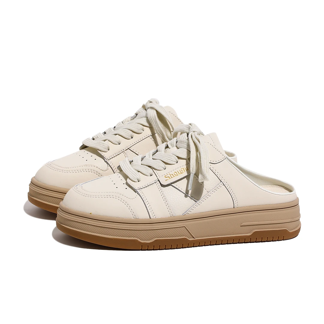 shougu/首谷首谷正品新款厚底真皮包头鞋外穿半拖拖鞋一脚蹬板鞋