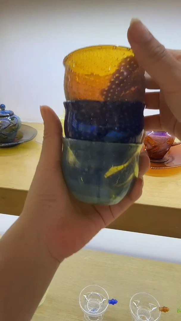 三只玉见雨落玻璃主人杯三色