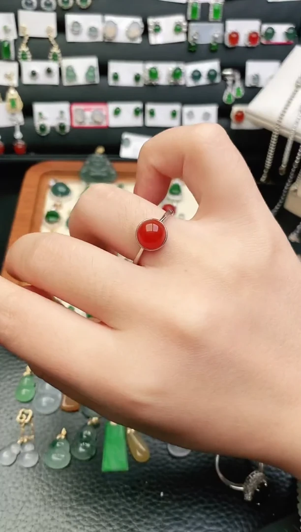 玛瑙/玉髓戒指银S925镶嵌戒指