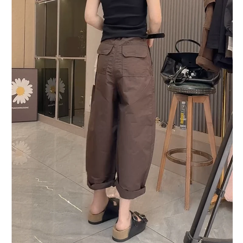 弯刀直筒休闲裤女2025秋季新款大码宽松显瘦九分哈伦老爹气球裤子