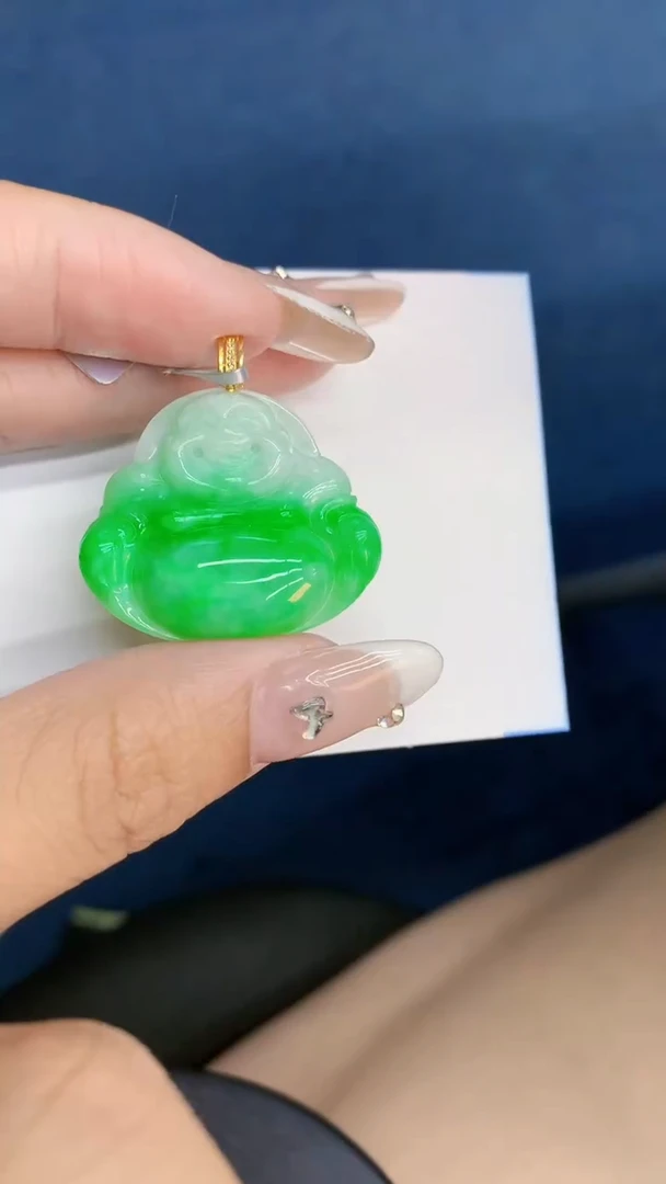 翡翠18K金镶嵌吊坠(不含链)1