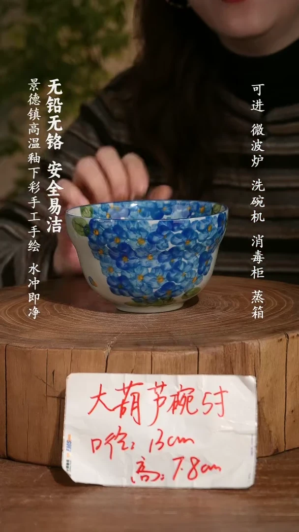 碗瓷景德镇手工手绘釉下彩高温瓷