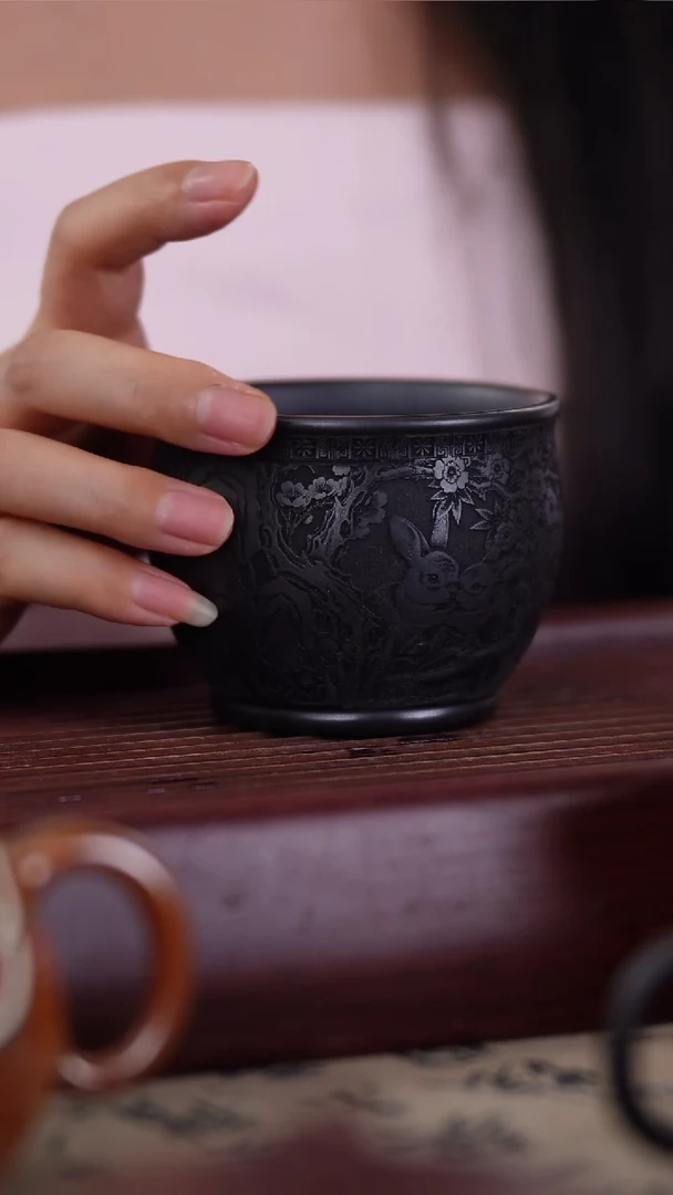 茶杯紫砂原矿紫砂主人杯刻兔