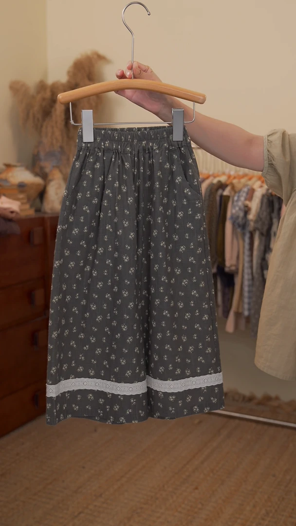 夏款儿童棉麻碎花阔腿裤8k520