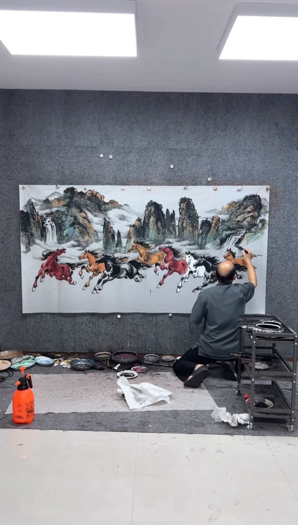 国画千里江山  八骏雄风 带收藏证书