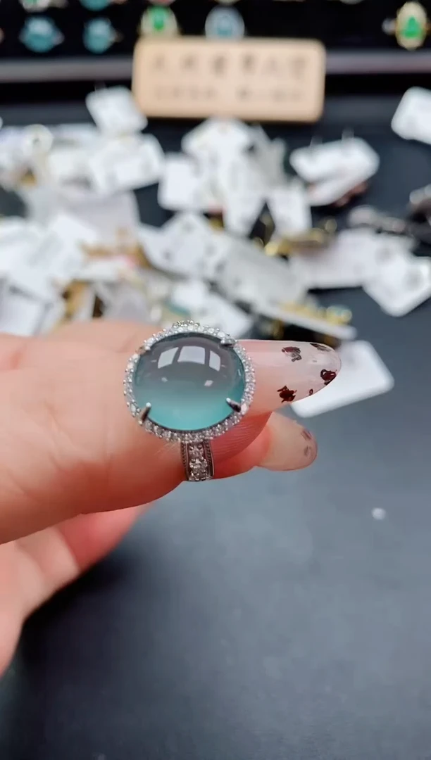 银S925镶嵌戒指翡翠1