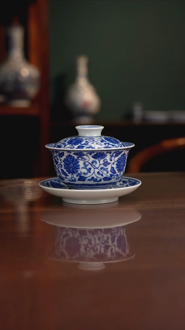 晓月柴窑 缠枝盖碗