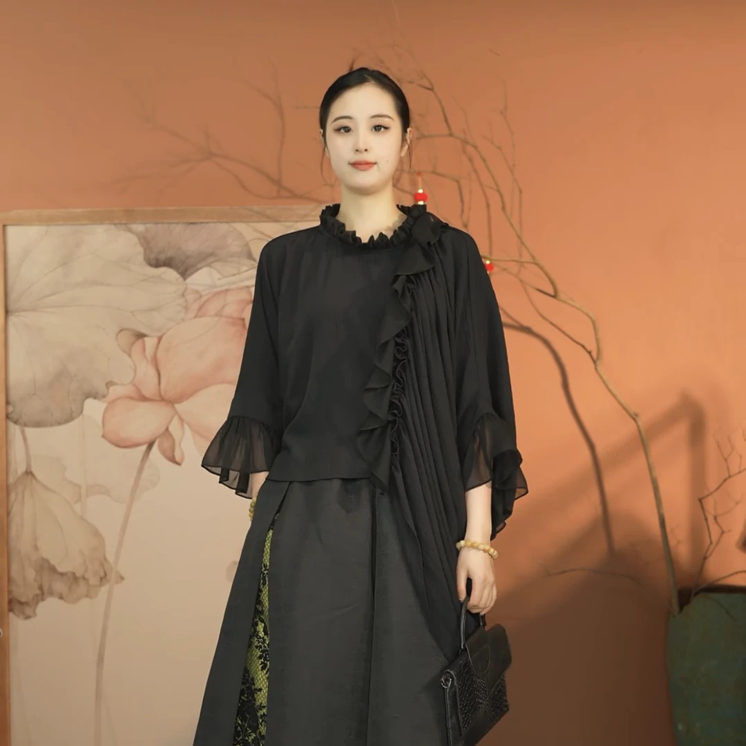 【大海轻奢新中式】S1931秋冬花苞领新中式挂角禅意短上衣