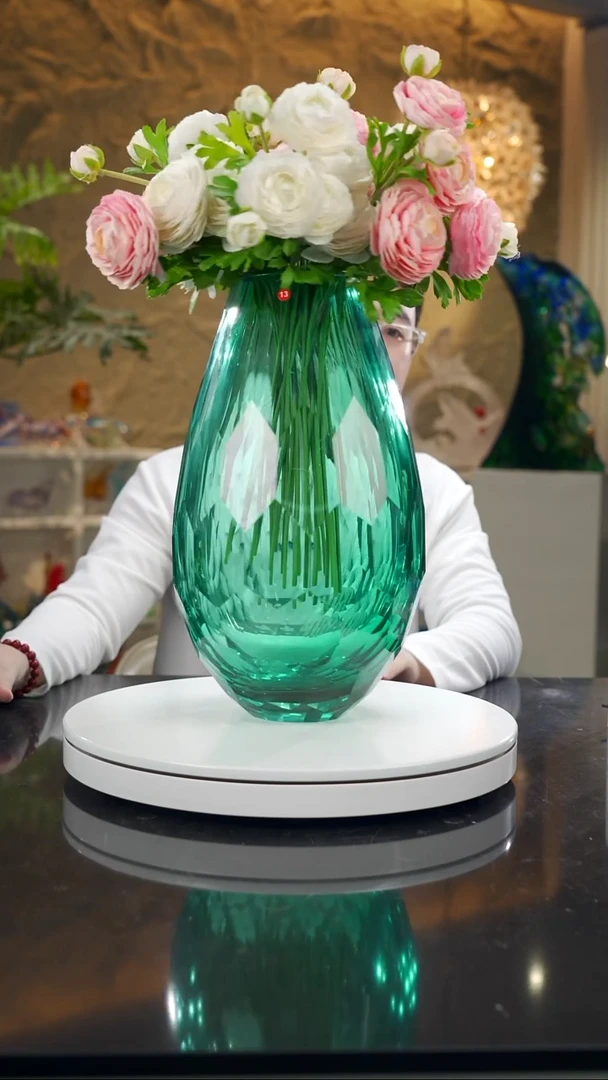 手工艺品琉璃湖水绿切面花器
