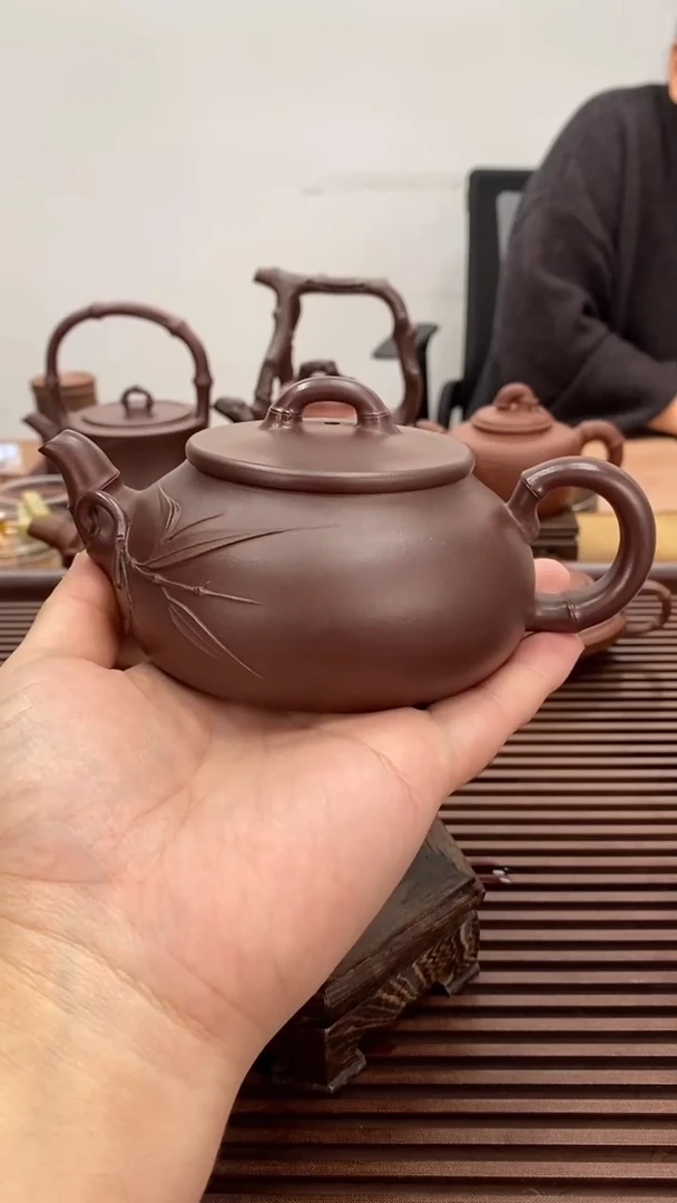 茶壶紫砂微瑕不退换220毫升如意竹紫泥
