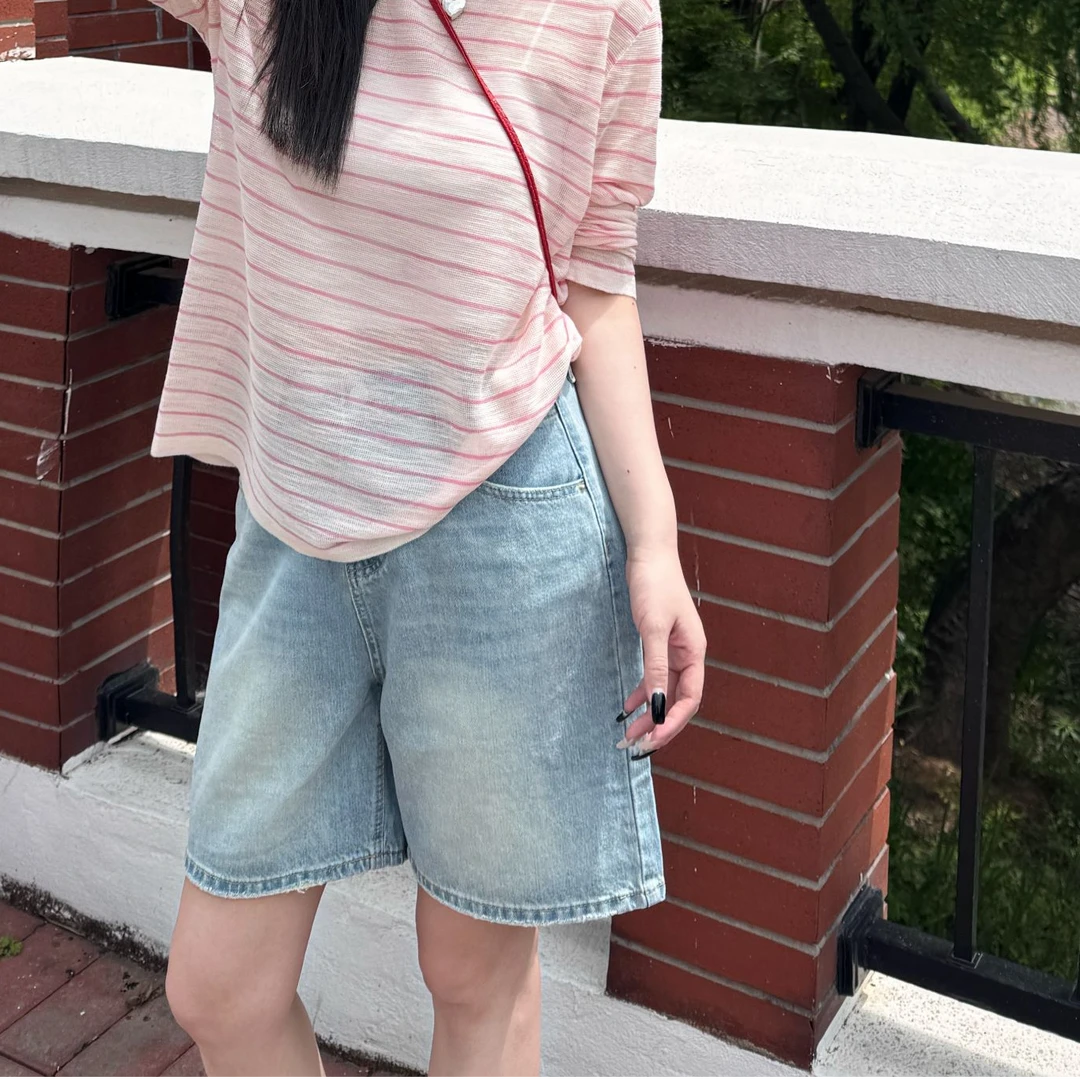 【加州阳光】百搭高腰显瘦宽松牛仔裤休闲阔腿短裤