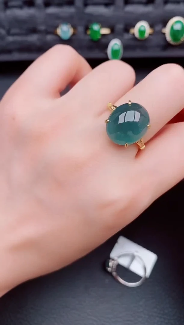 翡翠戒指银S925镶嵌天然a货翡翠345