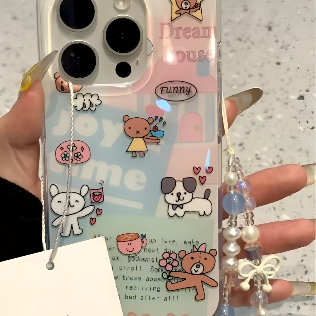 卡通彩色拼接小狗IMD大孔适用苹果16p手机壳iphone15pro华为14pro