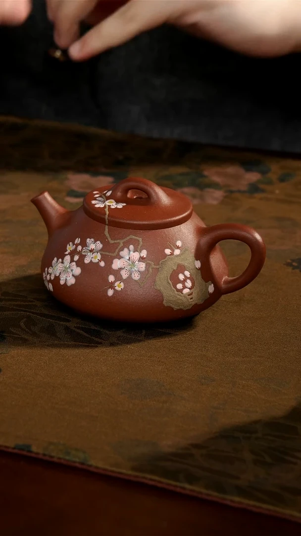 茶壶紫砂紫泥梅花小石瓢壶