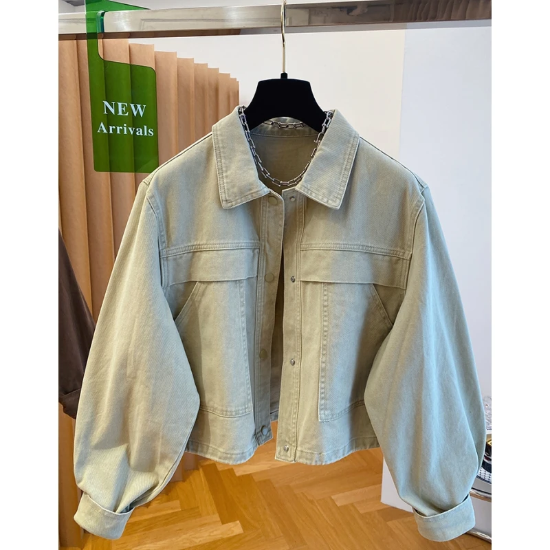 高级感美拉德卡其色牛仔外套女短款2025新款秋季宽松复古夹克上衣