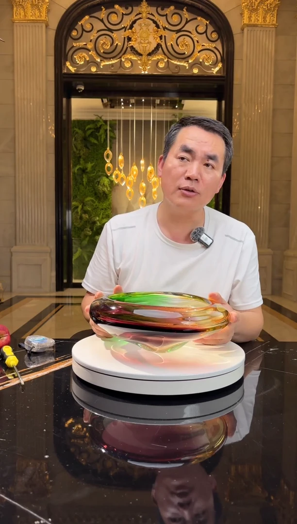 摆件AJ02079茶金色配绿三色圆形果盘