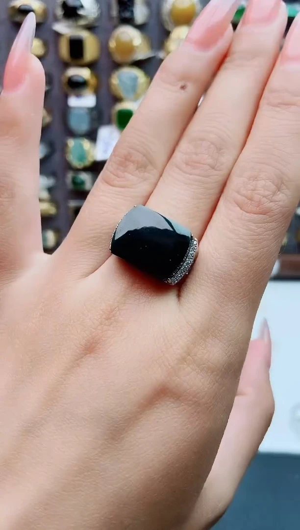 银S925镶嵌戒指翡翠天然翡翠男戒