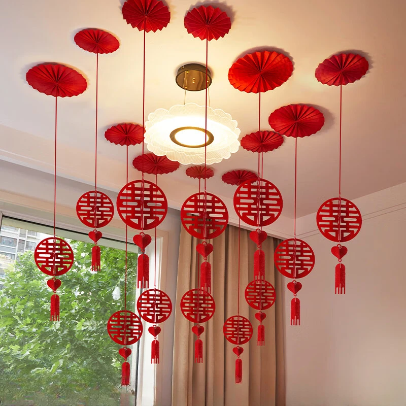 婚礼布置套装客厅结婚房男女方新房喜字吊顶拉花装饰房间挂饰用品