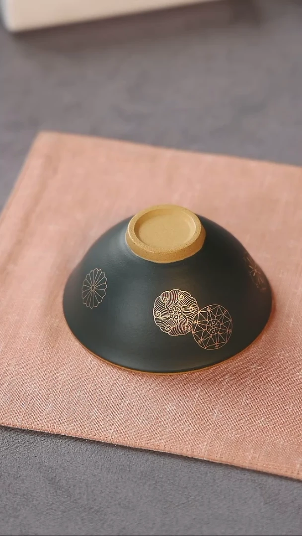 紫砂杯子皮球花斗笠杯 微微瑕