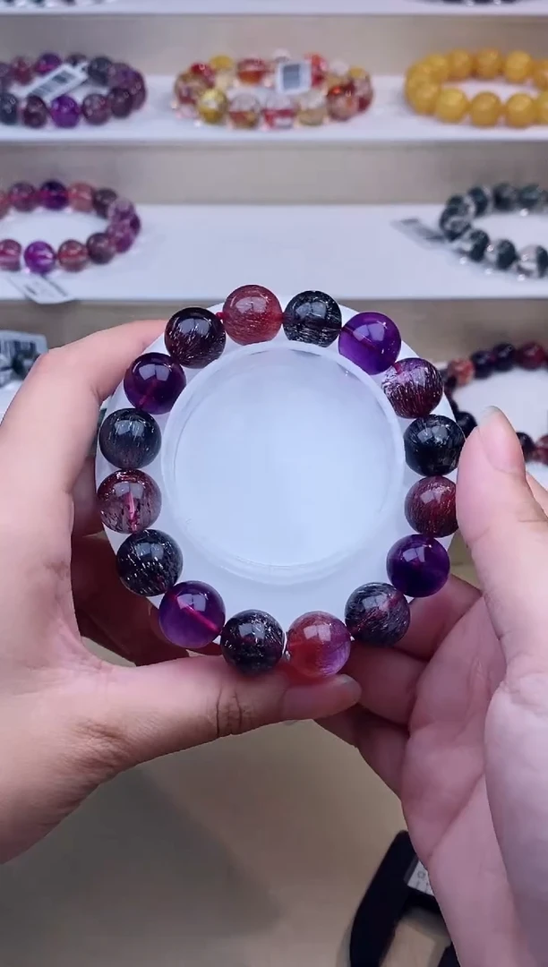 未镶嵌手链水晶黑加仑超七单圈13m+