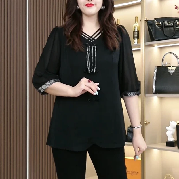 丹思慕夏季新款大码女装时尚新中式质气遮肚遮肉显瘦上衣ZB5795