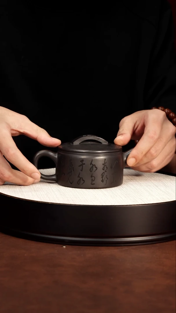 茶壶紫砂宜兴紫砂 山水刻字汉瓦 石黄 汪东升