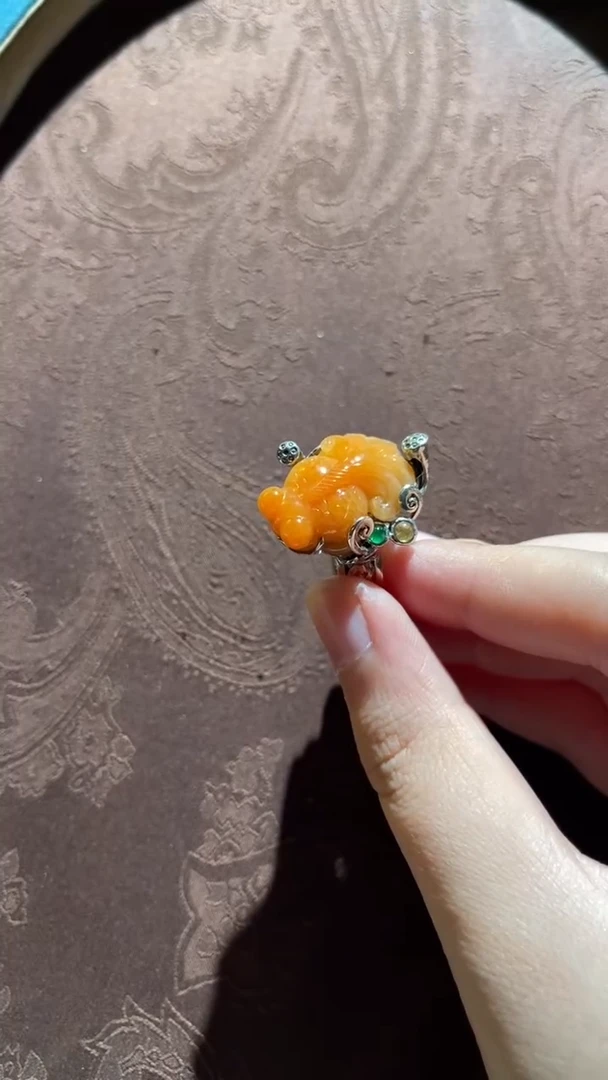 银S925镶嵌戒指翡翠红翡绿翠