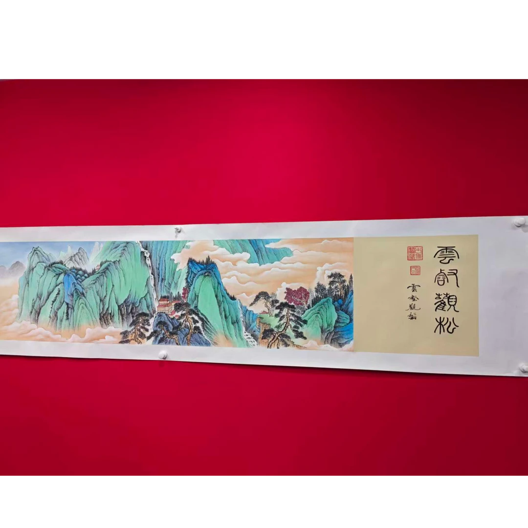 李新社手绘宣纸八尺条横幅云壑观松-山水画