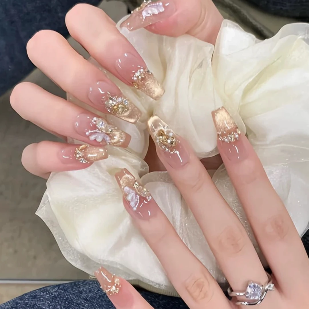 【鎏金蝴蝶】纯手工穿戴式美甲手绘蝴蝶美甲贴片十片装