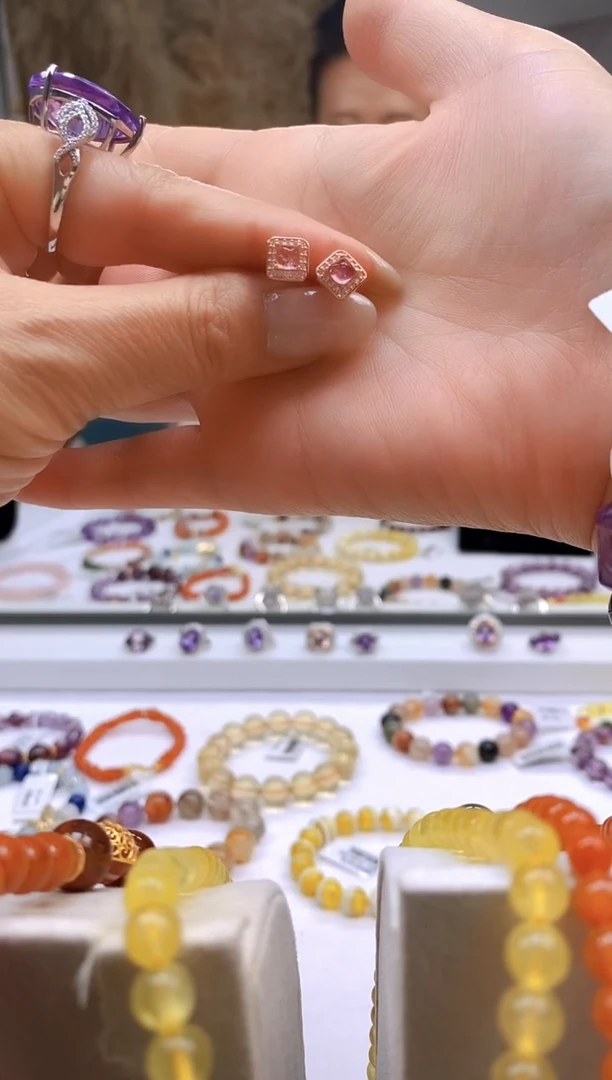 碧玺耳饰银S925镶嵌多样性发货其一