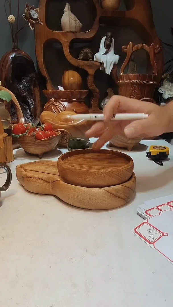 香樟木A5小圆盘15*4+葫芦盘25*15*4