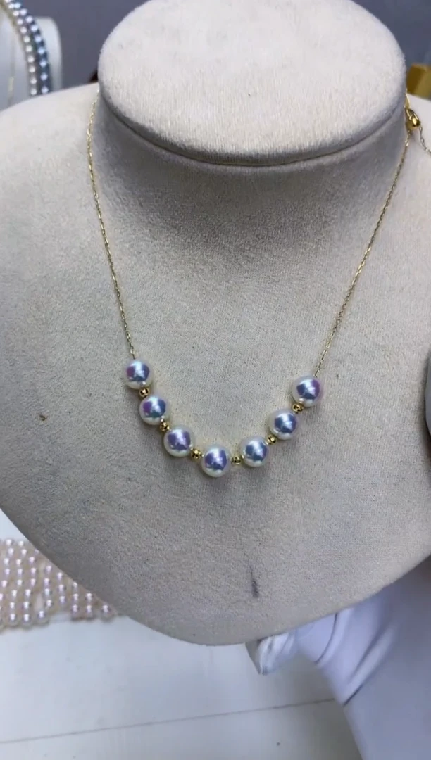 【闪购商品】海水珍珠商品18K金镶嵌6-7微笑满天星项链