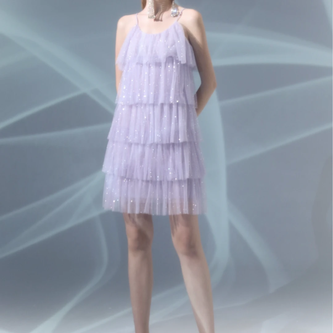 Wardrobes By Chen钻饰层䬓荷叶边吊带裙D19SS54