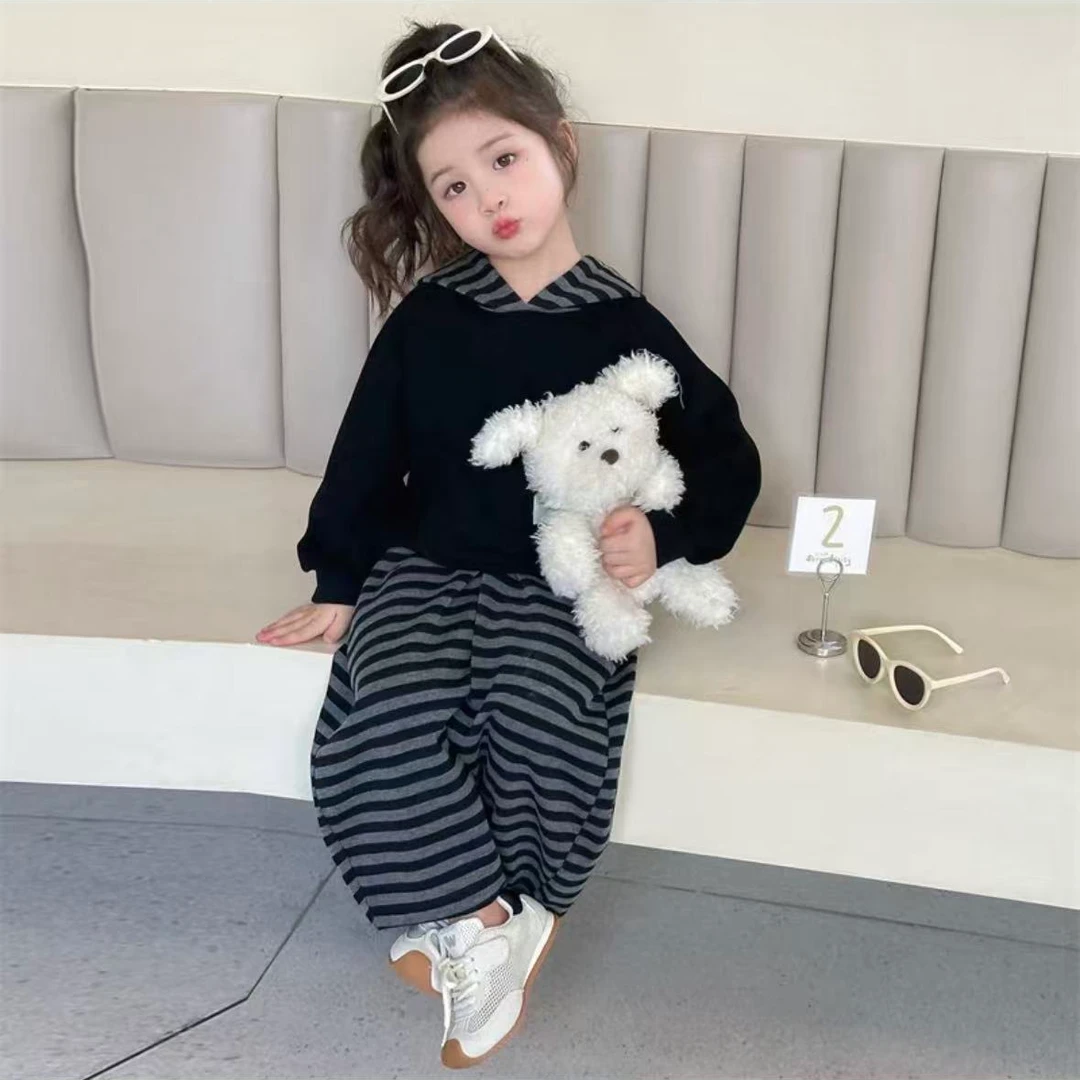 2025秋款新款运动套装条纹裤子连帽卫衣个性潮酷男女同款两件套