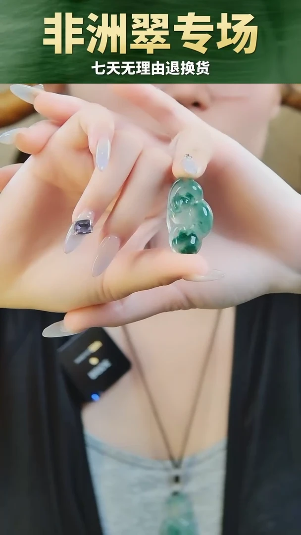 颈饰未镶嵌石英质玉（非洲翠）如意吊坠