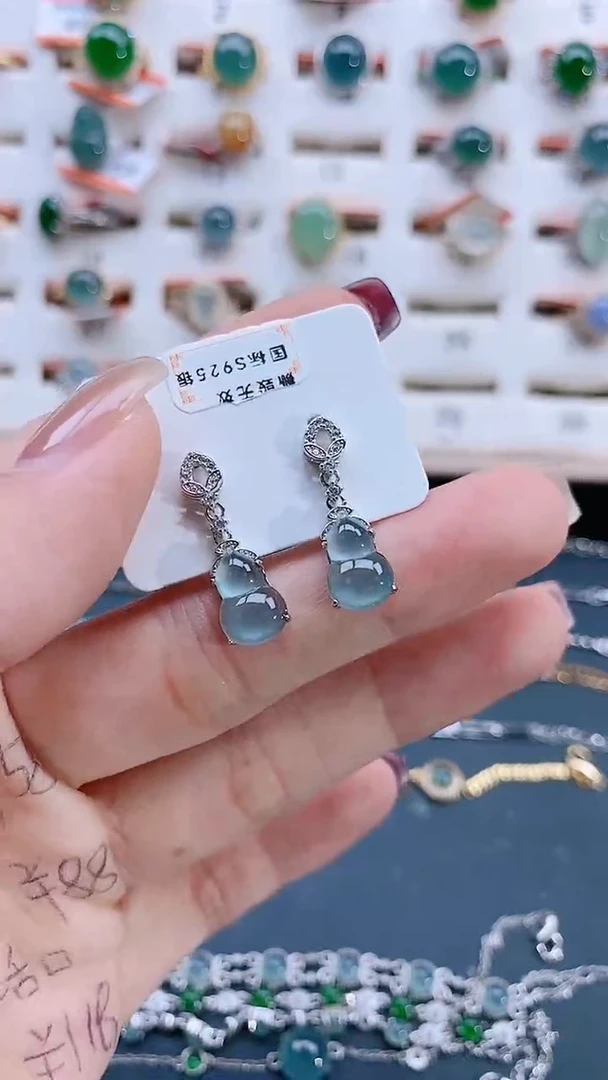 银S925镶嵌翡翠耳饰天然翡翠