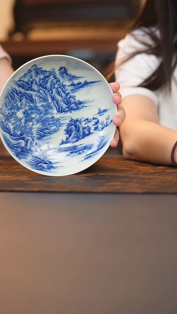 青花山水壶承 青花山水壶承