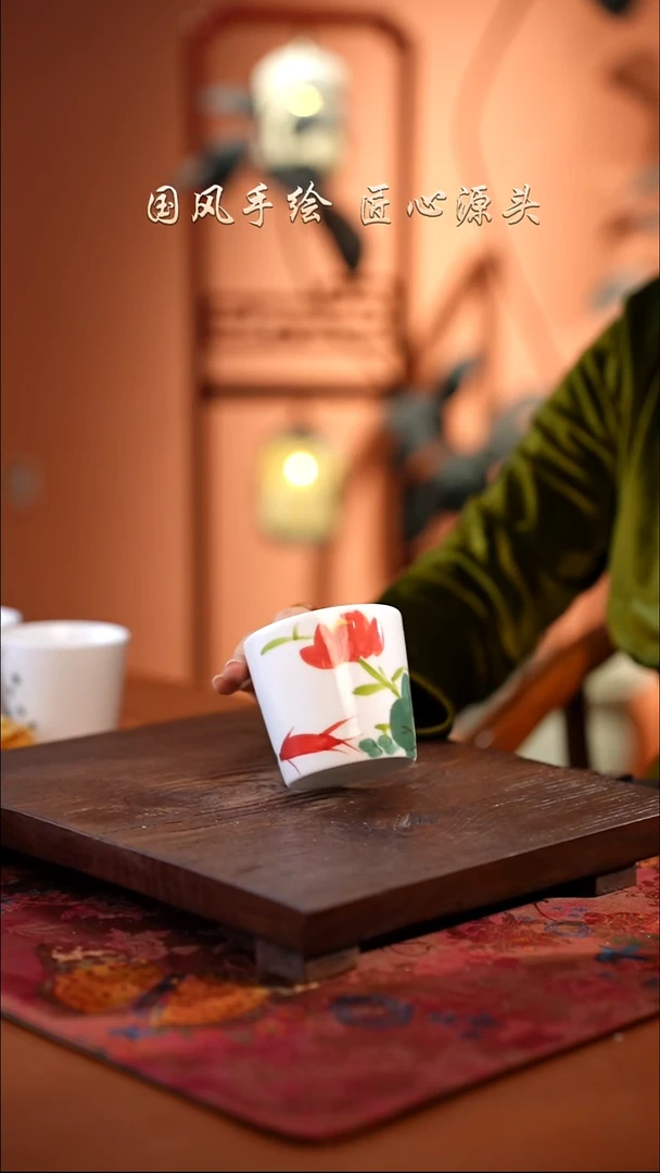 陶瓷景德镇高温釉中彩猪口杯直径7高6.5容量150cc