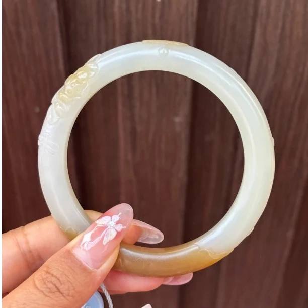 05287jm 和田玉切末料糖玉手镯58圈口