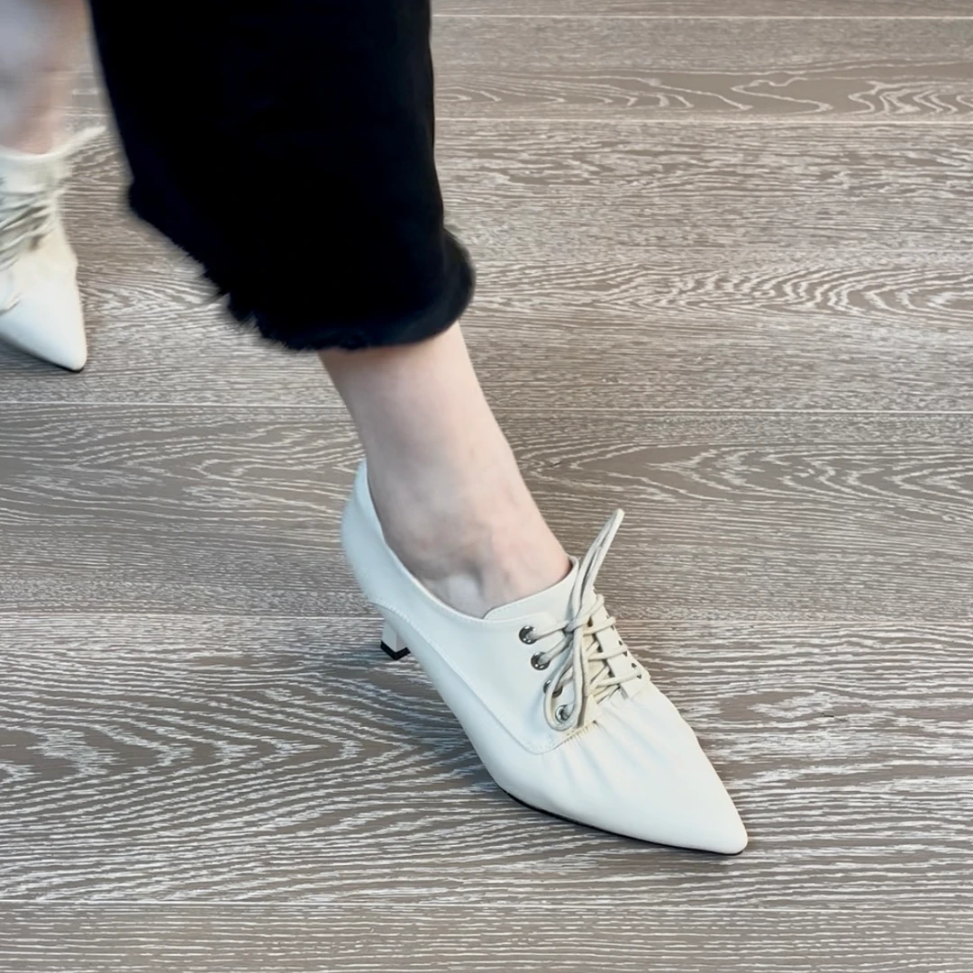 6.5CM羊皮尖头细跟高跟鞋女鞋舒适系带百搭时尚轻奢小众女高跟鞋