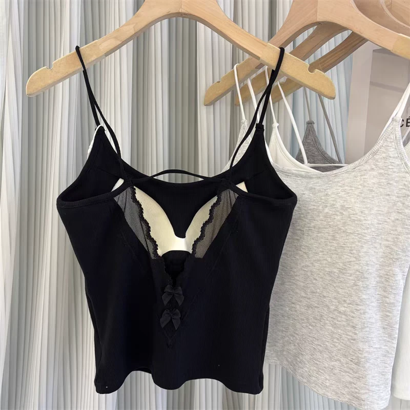 贝姐同款【深V后背螺纹固定杯背心】夏季新款~一根带固定杯美背