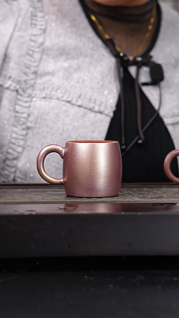 茶壶紫砂红皮龙带把杯贝壳烧160cc